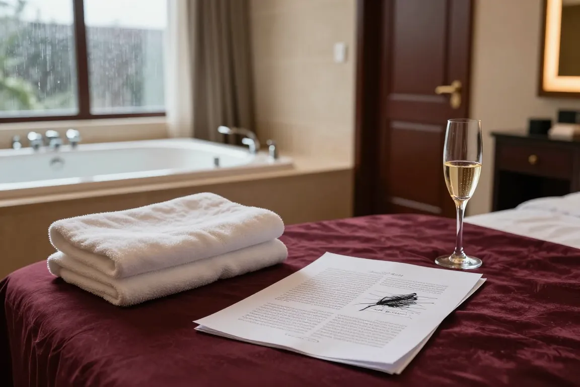 Suite romantique vide après l’annulation love room par l’établissement