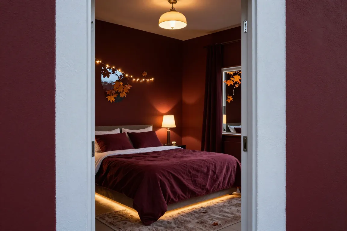 Éclairage de chambre romantique associant plafonnier, lampes de chevet et lumière indirecte sous le lit