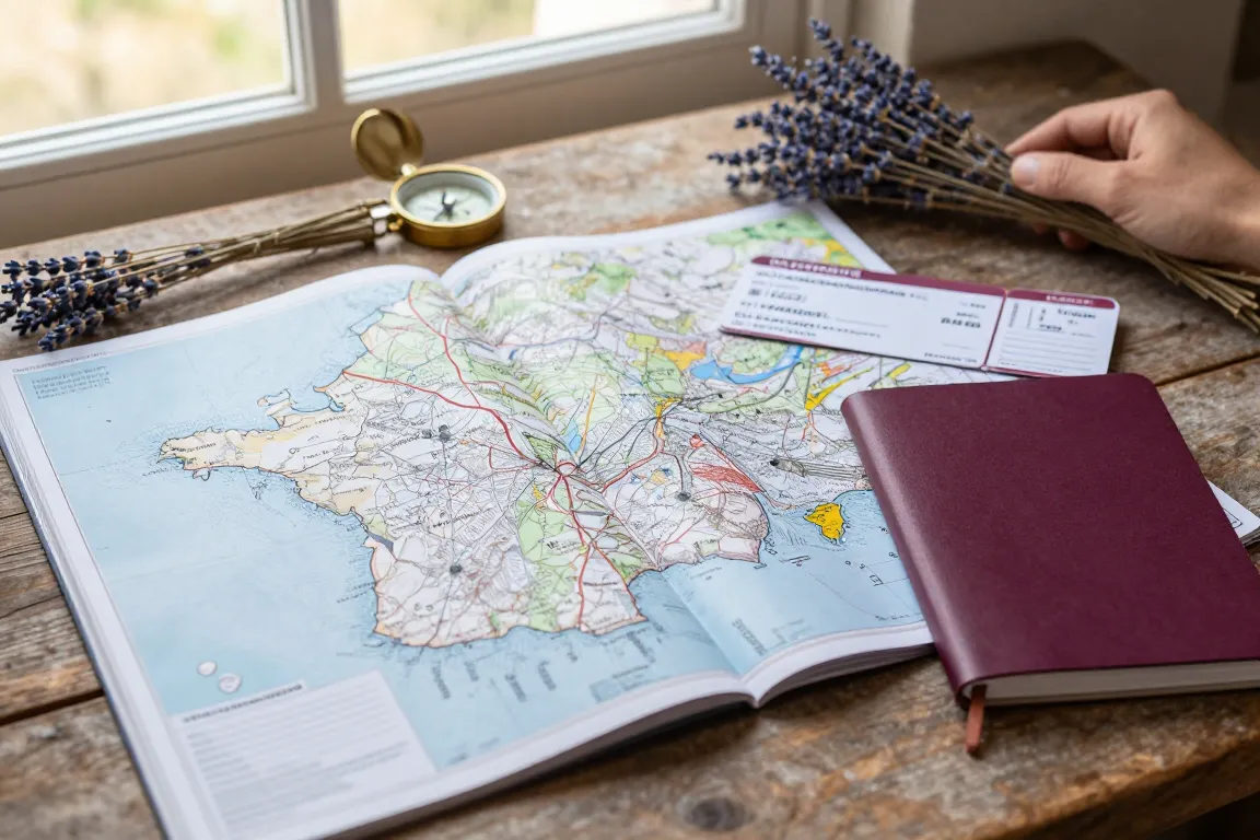 Carte et carnet pour préparer un week-end en amoureux en France