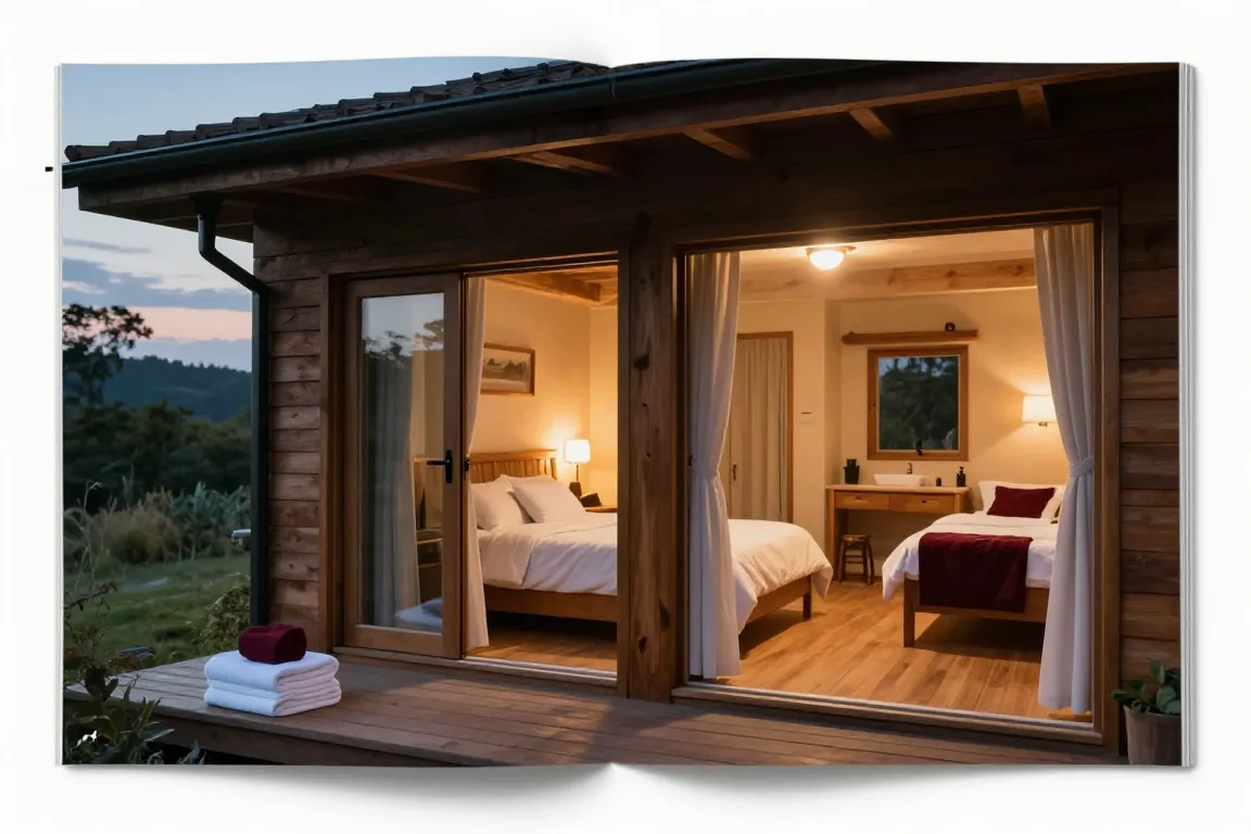 Gîte coquin indépendant avec terrasse privée et espace bien-être au crépuscule