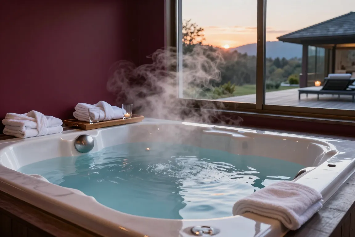 Jacuzzi privatif et peignoirs dans un gîte coquin aménagé pour une parenthèse à deux