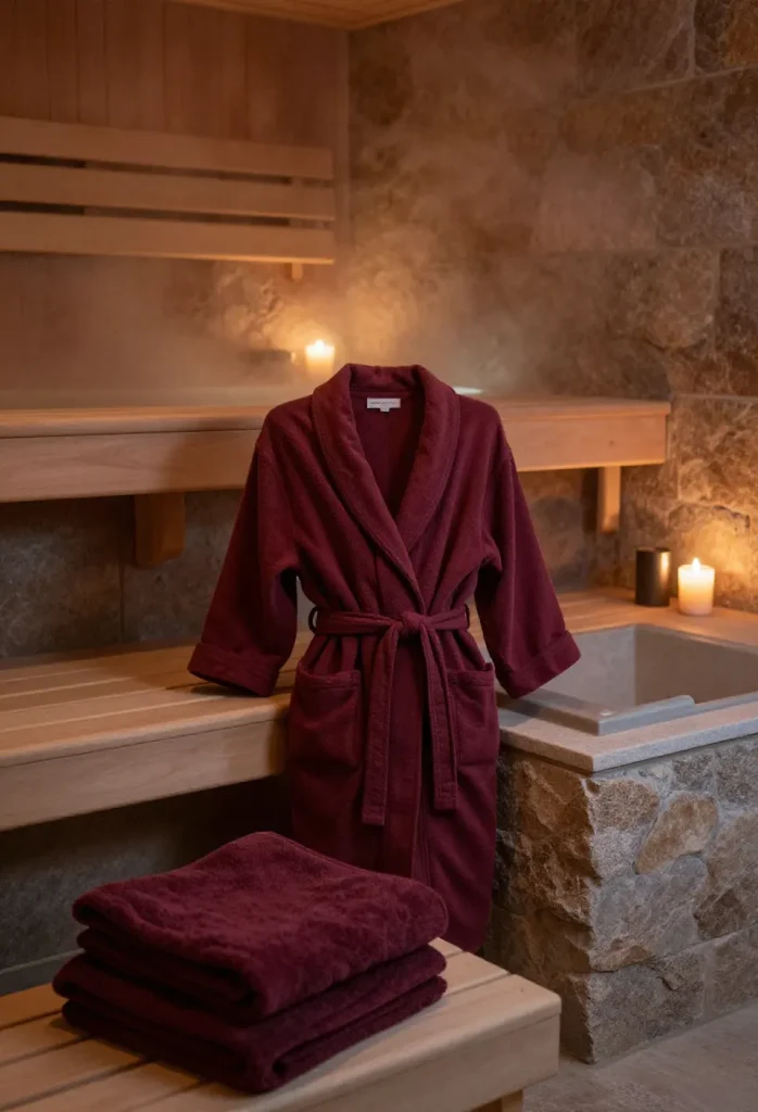 Sauna ou hammam dans une love room privative, avec vapeur douce et serviettes pliées