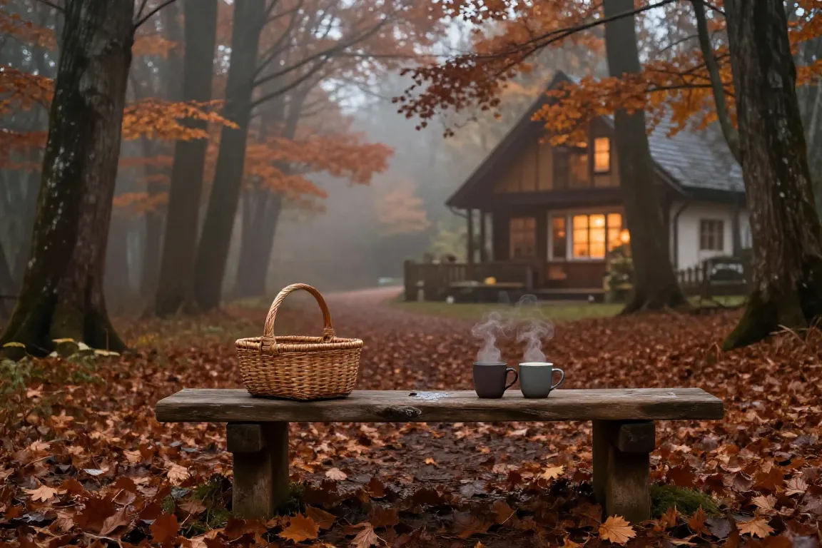 Escapade romantique en automne sur un sentier forestier aux couleurs cuivrées